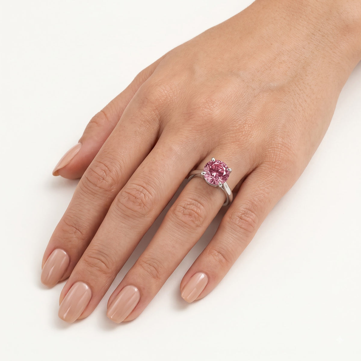 Elegant Pink Oval Gemstone Solitaire Ring