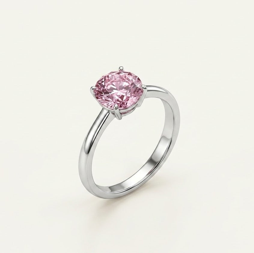 Elegant Pink Oval Gemstone Solitaire Ring