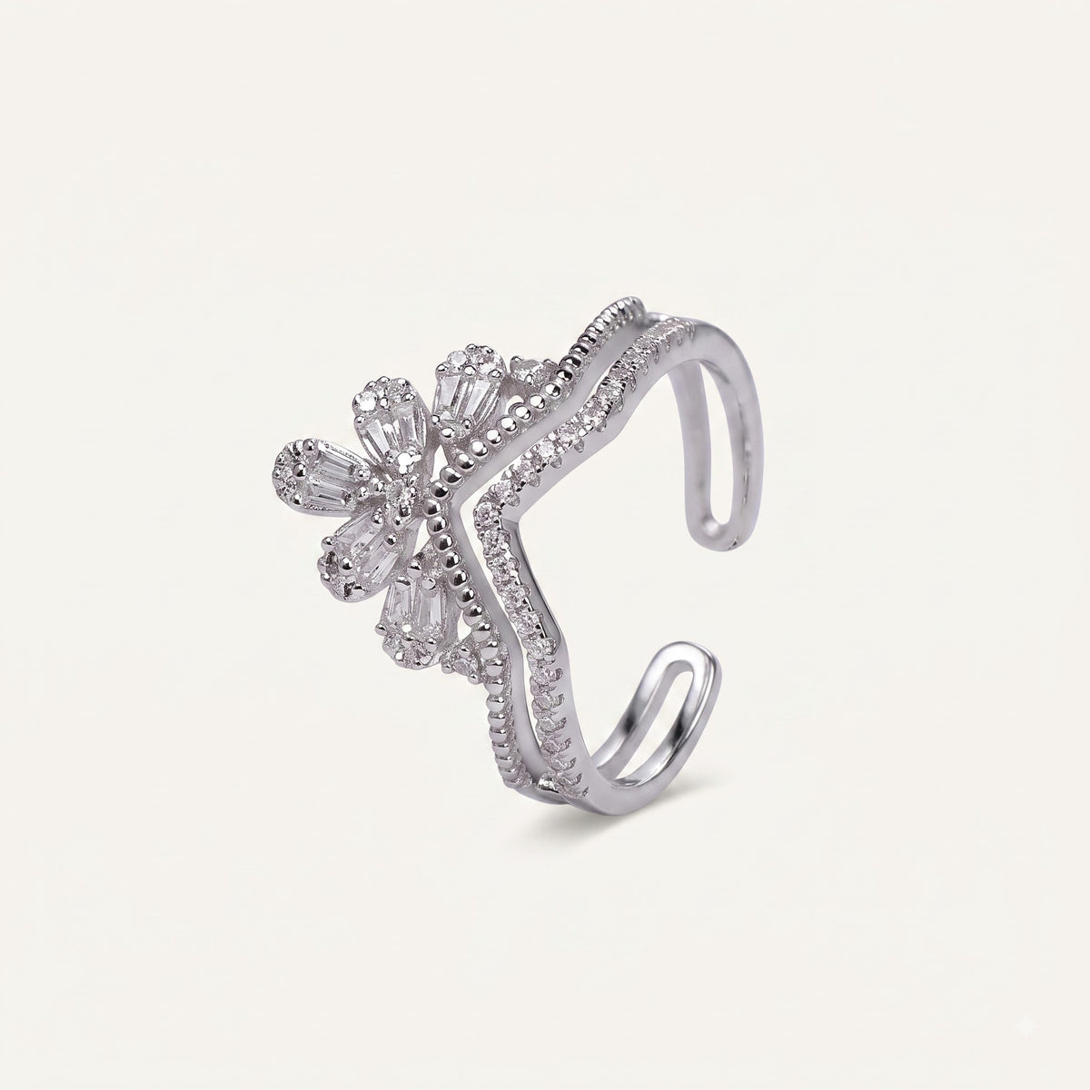 Silver Butterfly Crystal Adjustable Statement Ring