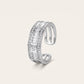 Silver Baguette Crystal C-Shaped Statement Ring