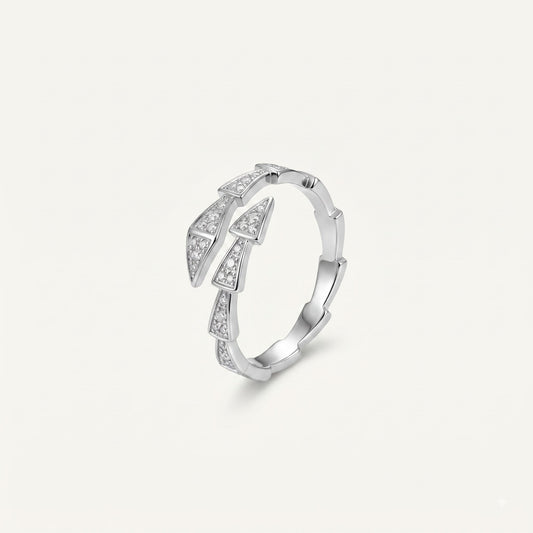 Silver Crystal Arrow Open Band Statement Ring