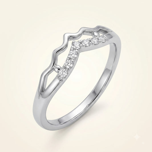 Elegant Silver Crystal Pavé Ring with Wave-Inspired Design