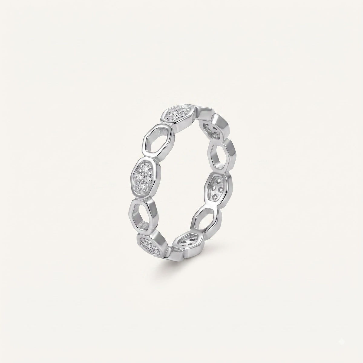 Modern Geometric Open-Link Crystal Eternity Ring