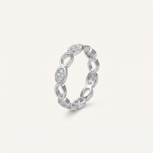 Modern Geometric Open-Link Crystal Eternity Ring