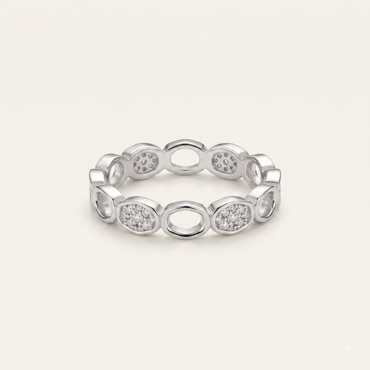 Modern Geometric Open-Link Crystal Eternity Ring