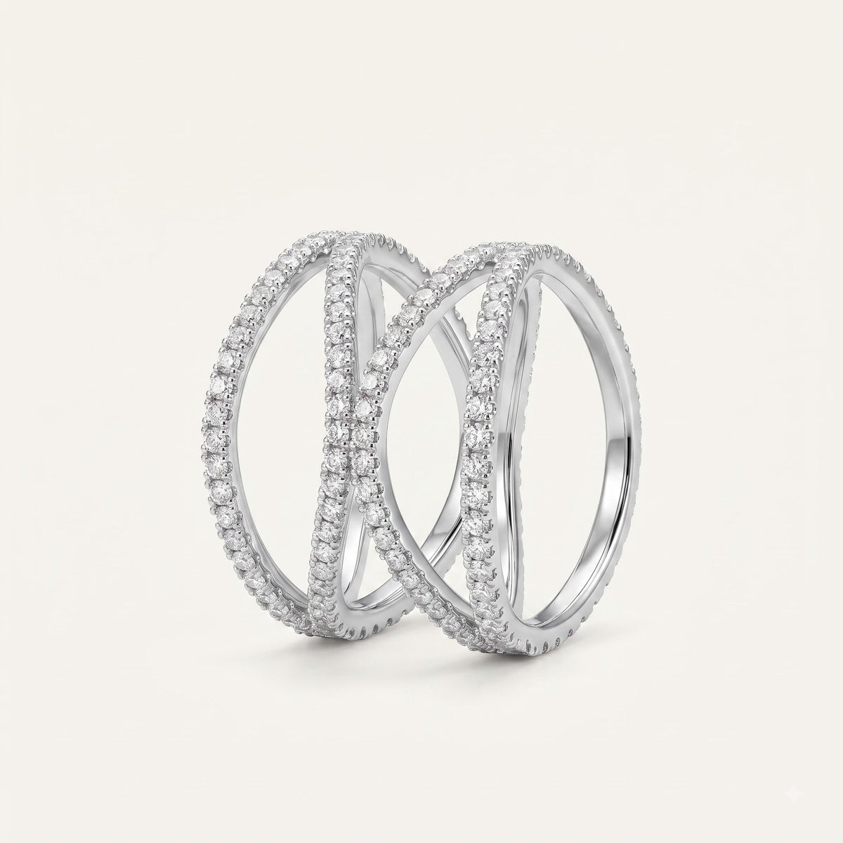 Silver Triple Interwoven Crystal Band Ring