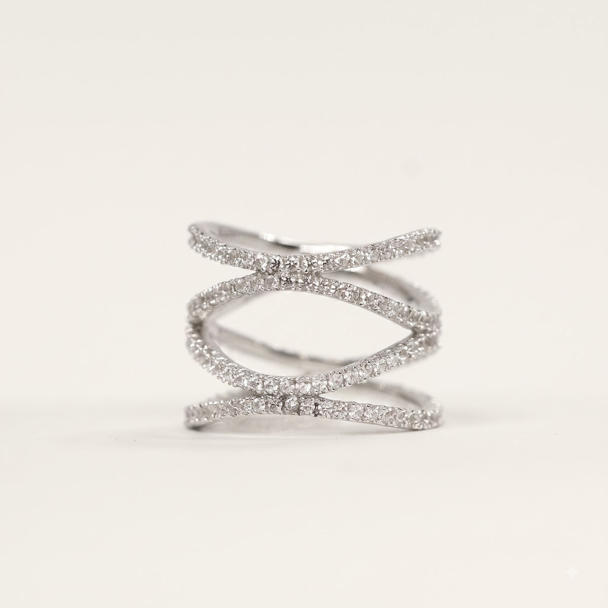 Silver Triple Interwoven Crystal Band Ring