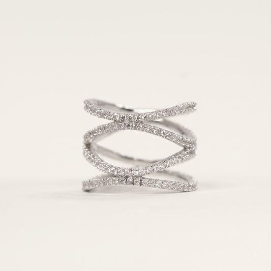 Silver Triple Interwoven Crystal Band Ring