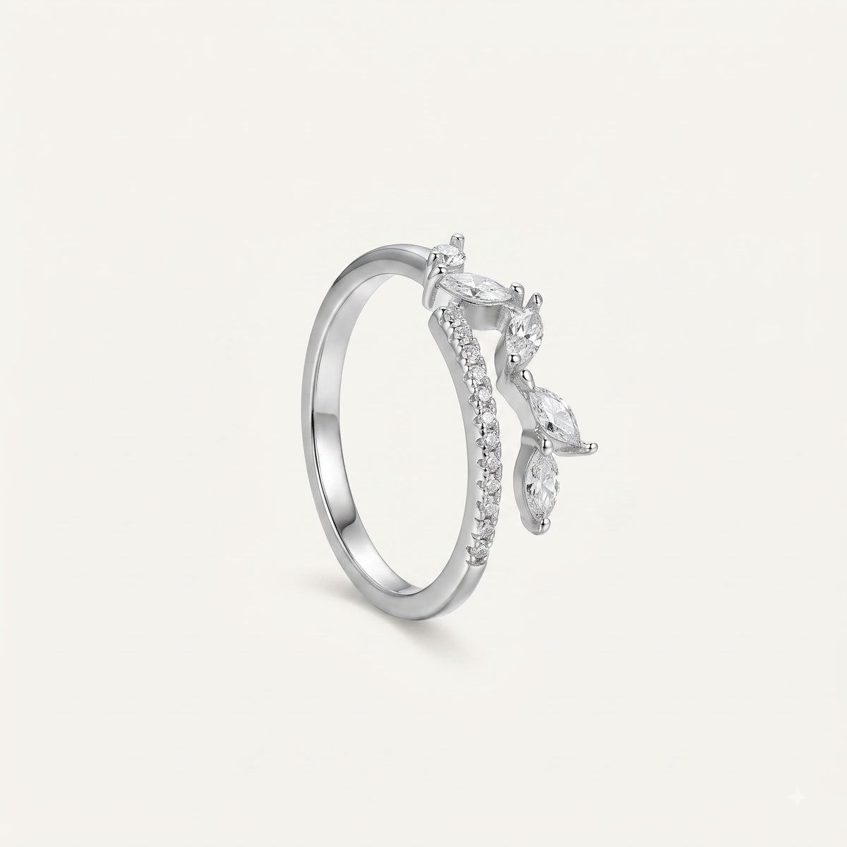 Elegant Silver Marquise Crystal Open Band Ring