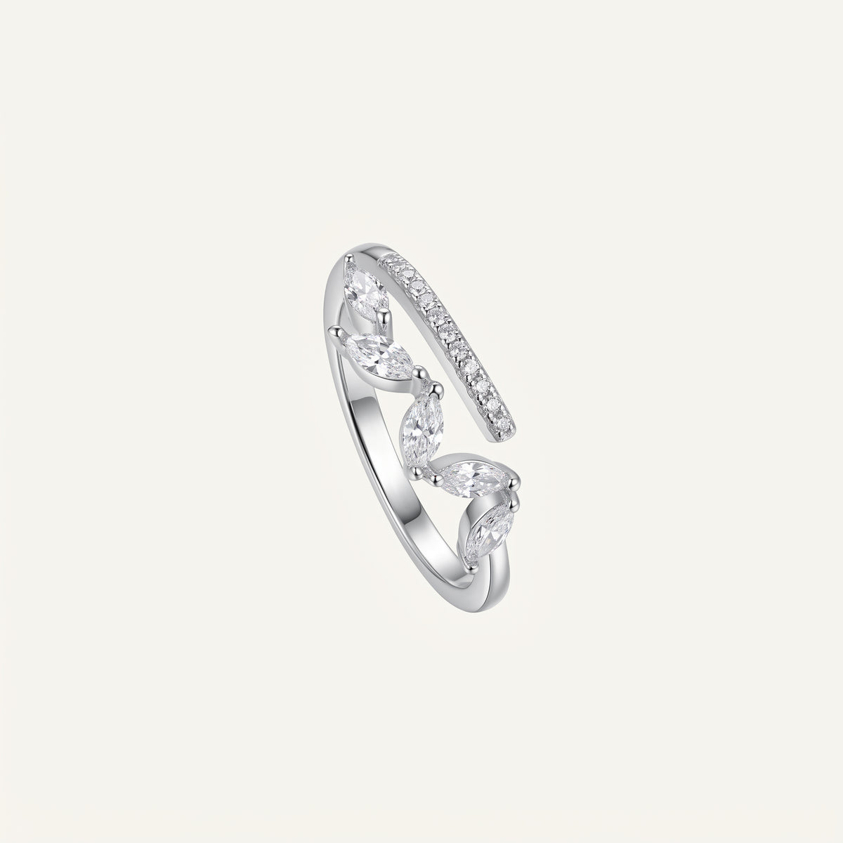 Elegant Silver Marquise Crystal Open Band Ring
