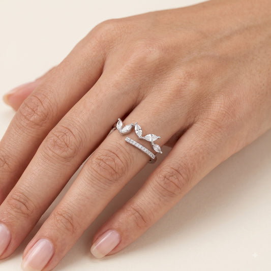 Elegant Silver Marquise Crystal Open Band Ring