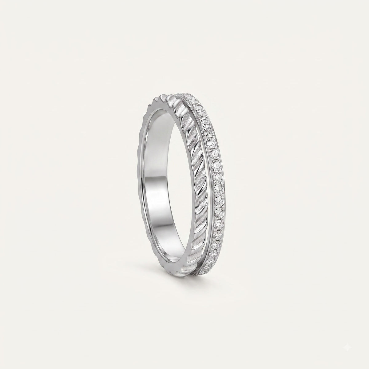 Elegant Silver Double Band Crystal Ring