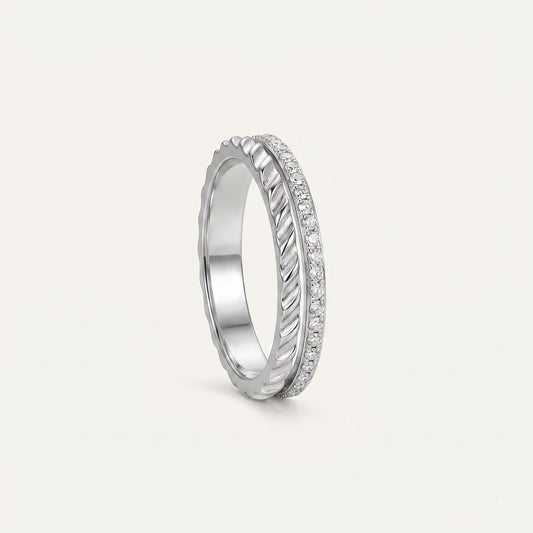 Elegant Silver Double Band Crystal Ring