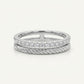 Elegant Silver Leaf Texture Pavé Ring with Sparkling Clear Stones