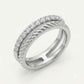 Elegant Silver Leaf Texture Pavé Ring with Sparkling Clear Stones