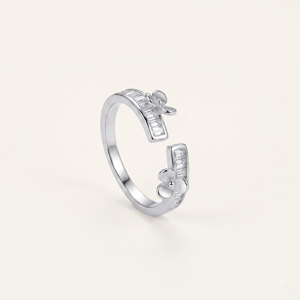 Silver Bow Baguette Crystal Open Ring