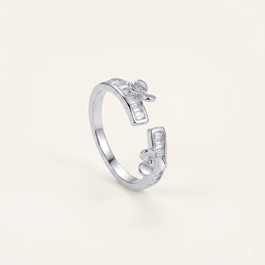 Silver Bow Baguette Crystal Open Ring