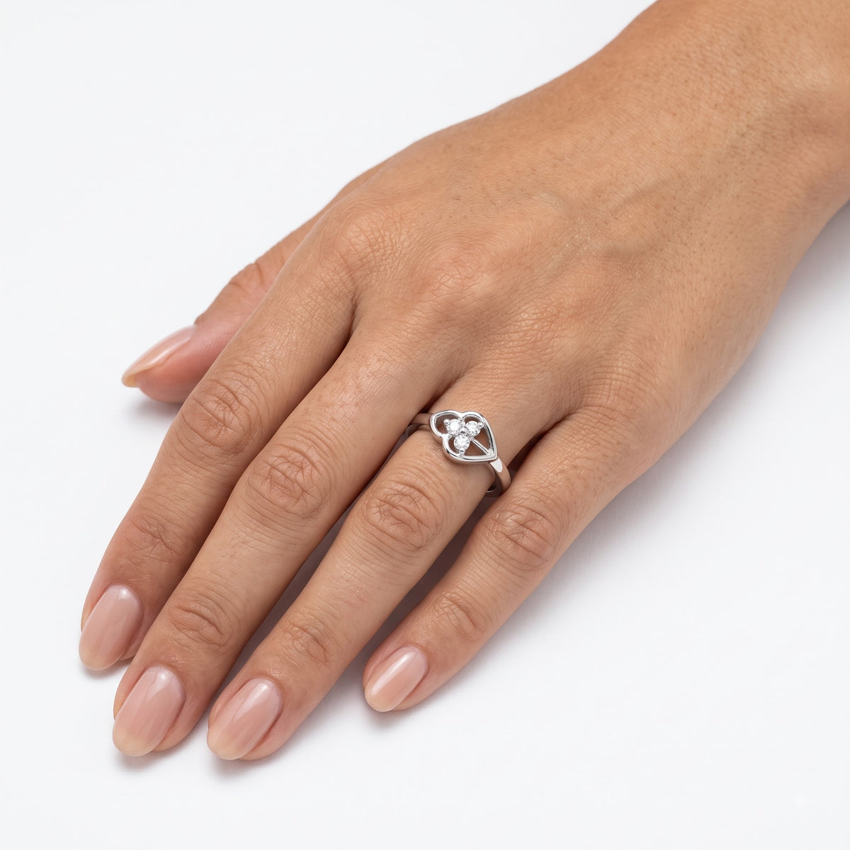 Elegant Open-Heart Floral Crystal Ring with Sparkling Accents