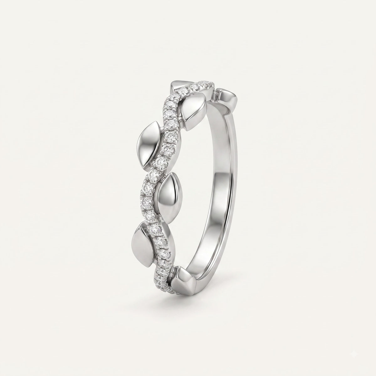 Elegant Leaf-Inspired Pavé Ring with Curved Crystal Band