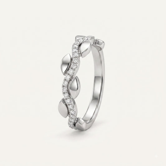 Elegant Leaf-Inspired Pavé Ring with Curved Crystal Band