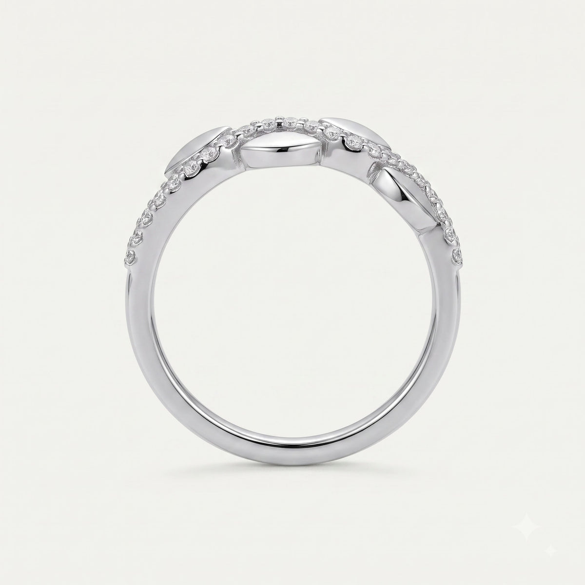 Elegant Leaf-Inspired Pavé Ring with Curved Crystal Band
