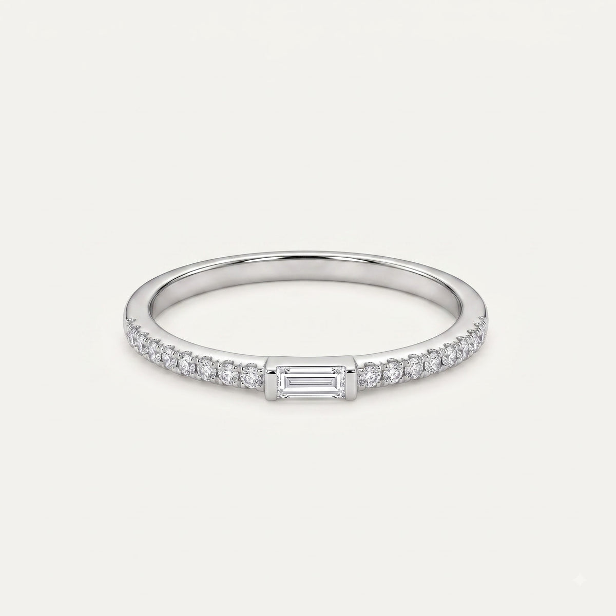 Elegant Silver Emerald-Cut Crystal Band Ring