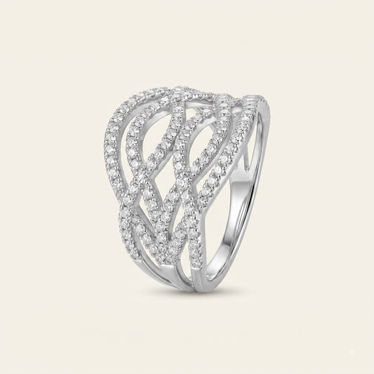 Silver Crystal Interwoven Statement Ring