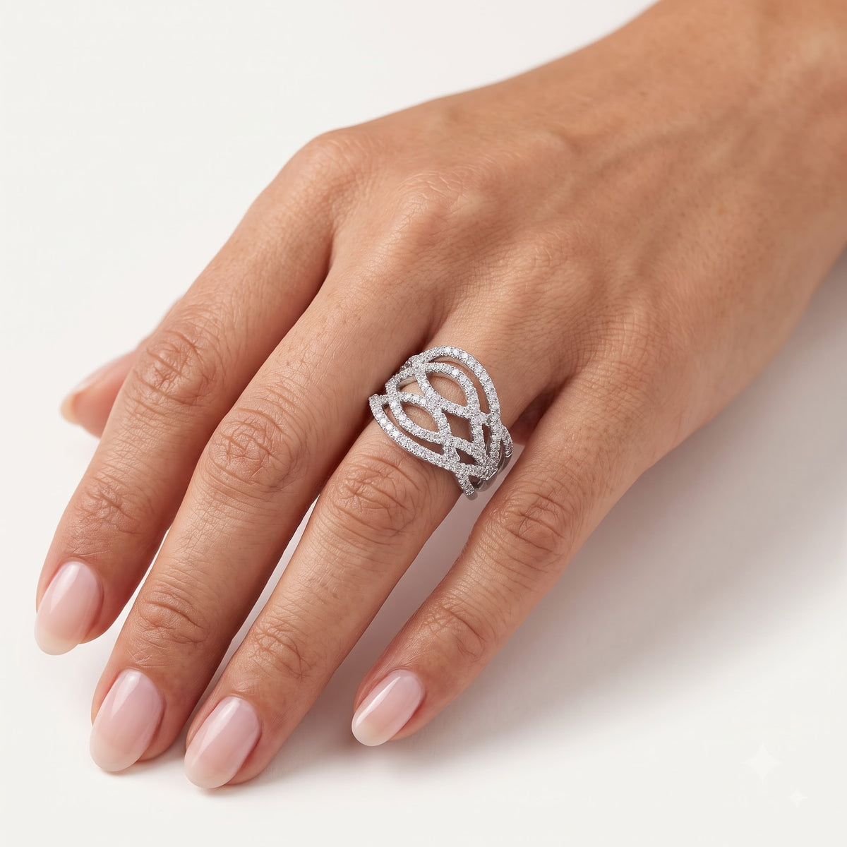 Silver Crystal Interwoven Statement Ring