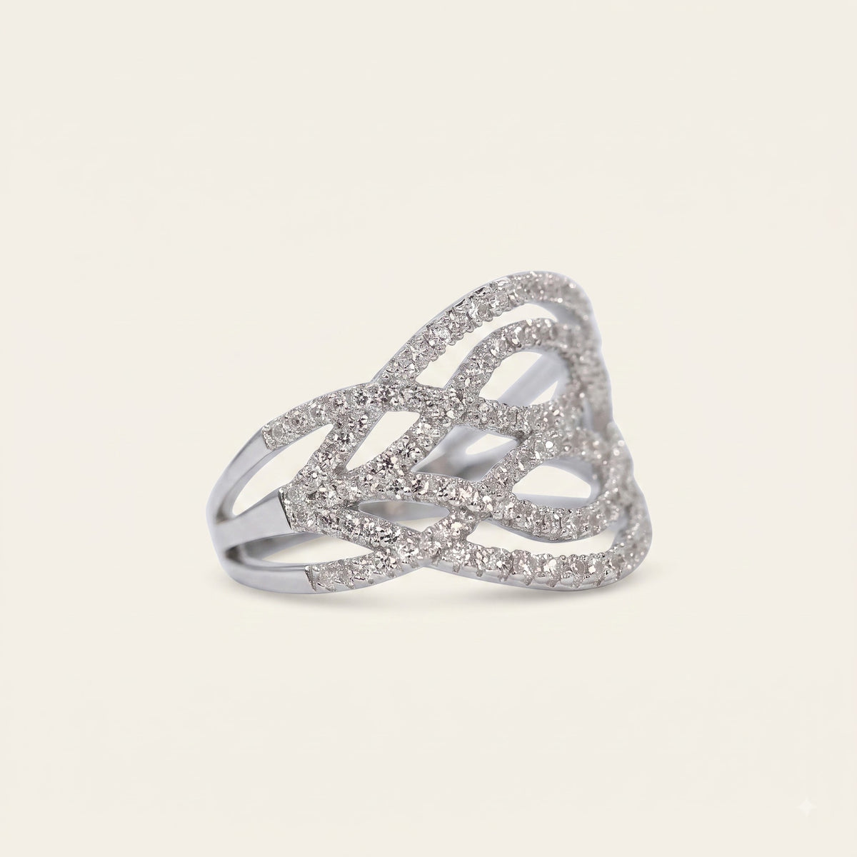 Silver Crystal Interwoven Statement Ring