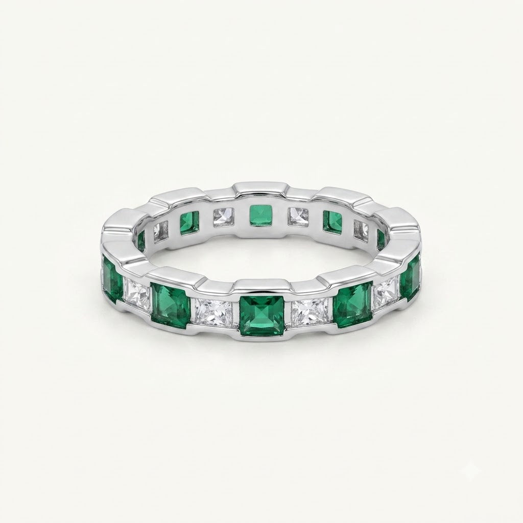 Emerald Green & Crystal-Tone Eternity Band Ring for Women