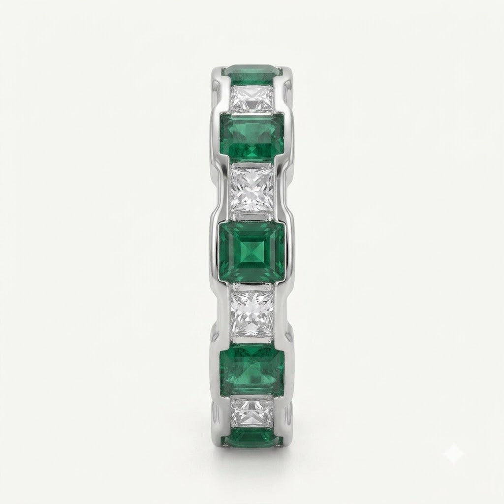 Emerald Green & Crystal-Tone Eternity Band Ring for Women