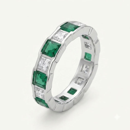 Emerald Green & Crystal-Tone Eternity Band Ring for Women