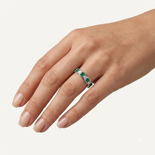 Emerald Green & Crystal-Tone Eternity Band Ring for Women