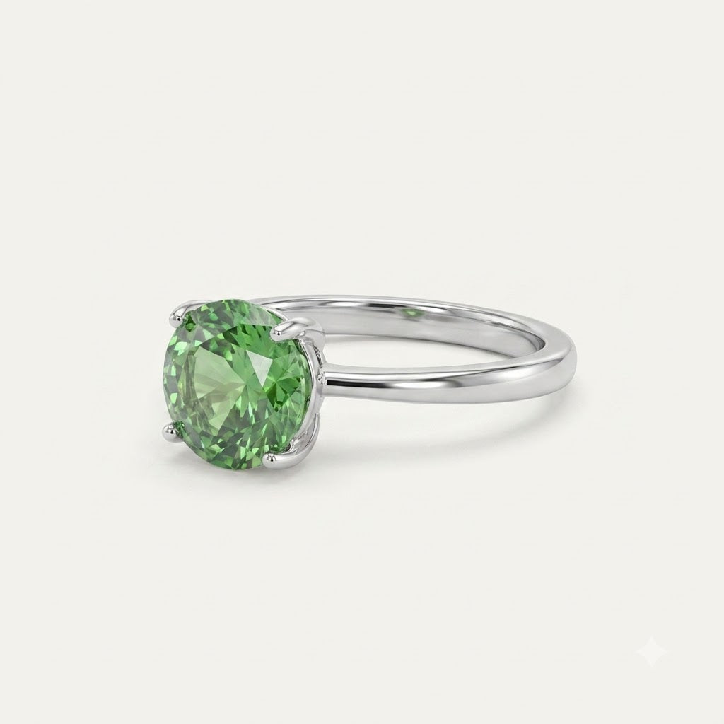 Elegant Green Round-Cut Crystal Solitaire Ring