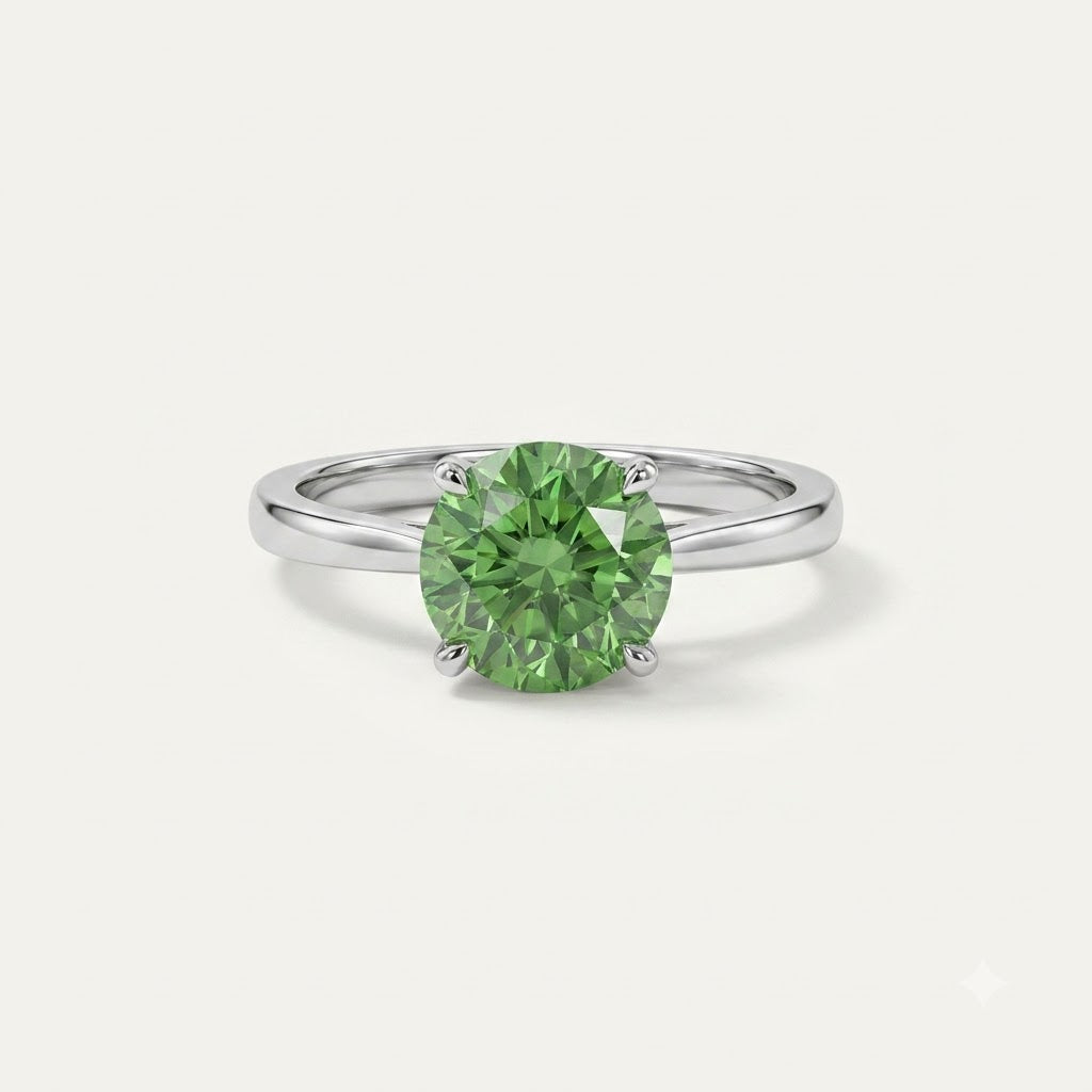 Elegant Green Round-Cut Crystal Solitaire Ring