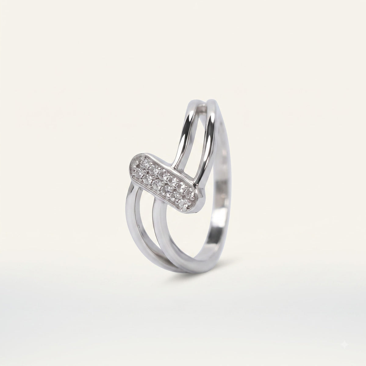 Elegant Double Band Crystal Bar Ring in Silver