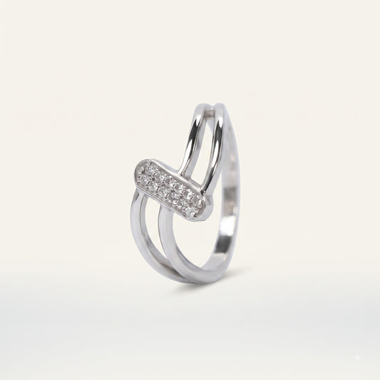 Elegant Double Band Crystal Bar Ring in Silver