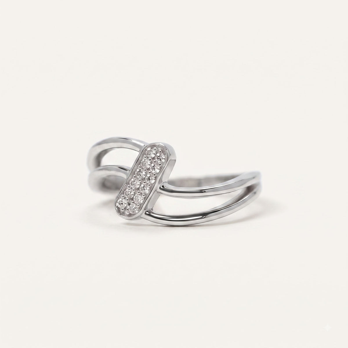 Elegant Double Band Crystal Bar Ring in Silver