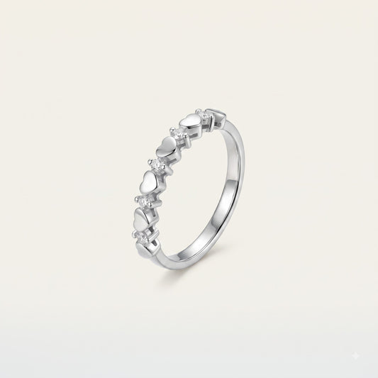 Elegant Heart & Round Stone Open Band Ring with Sparkling Accents