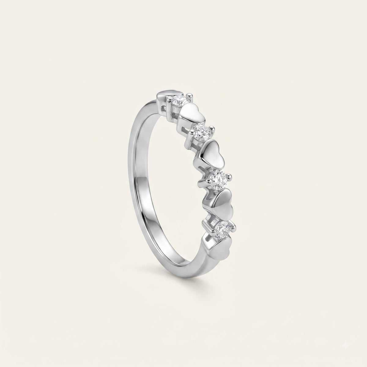 Elegant Heart & Round Stone Open Band Ring with Sparkling Accents