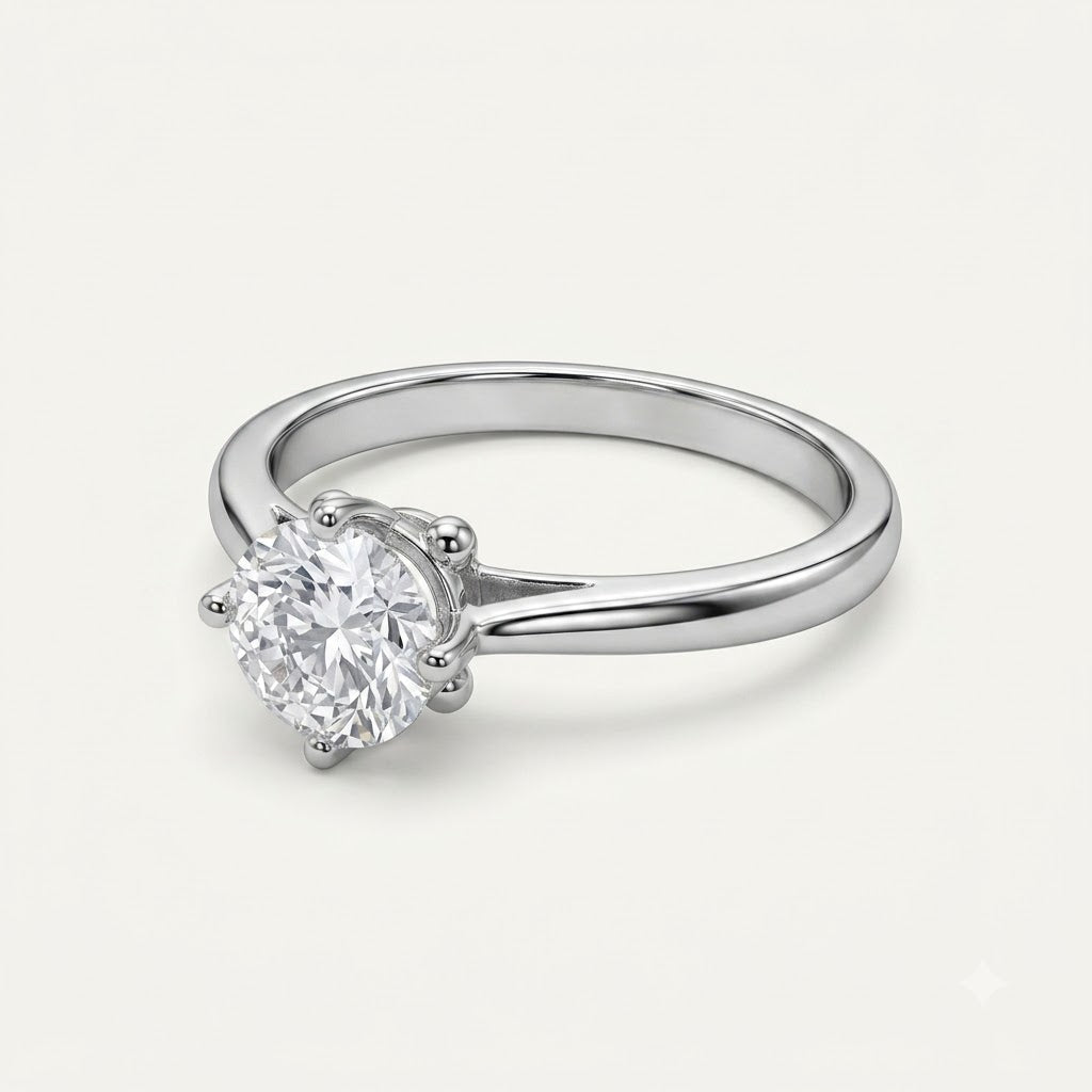 Classic Solitaire Crystal Engagement Ring with Round Center Stone