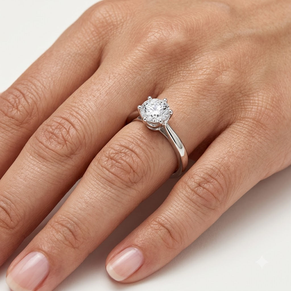 Classic Solitaire Crystal Engagement Ring with Round Center Stone