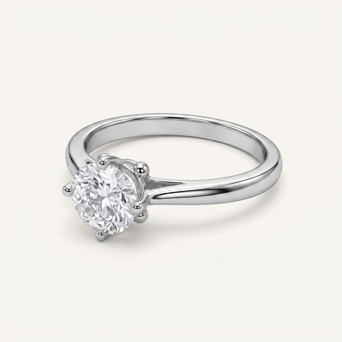 Classic Solitaire Crystal Engagement Ring with Round Center Stone