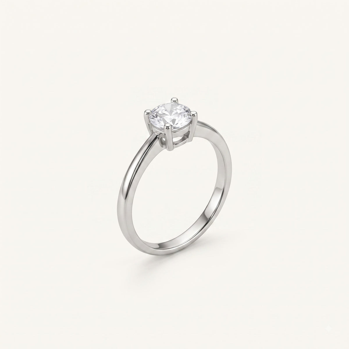 Classic Round Solitaire Ring with Clear Faceted Centre Stone