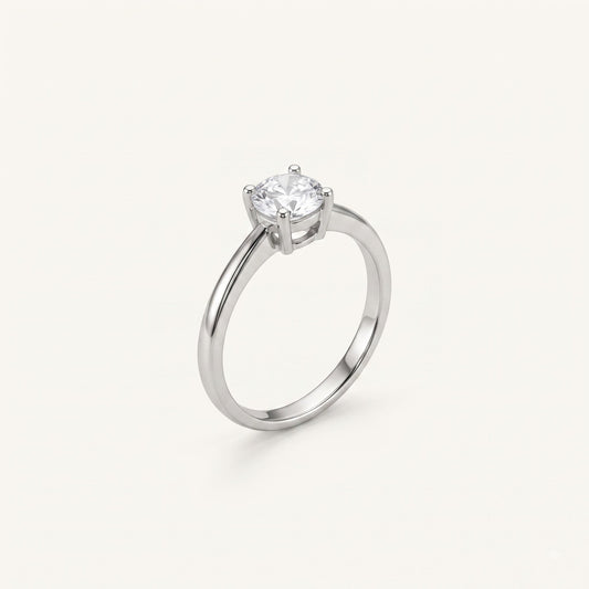 Classic Round Solitaire Ring with Clear Faceted Centre Stone