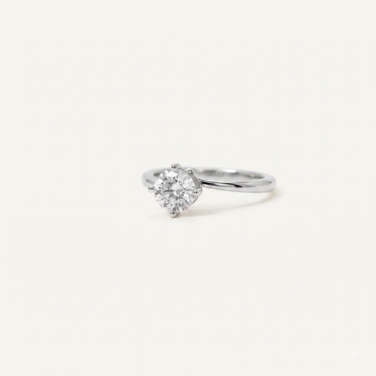 Classic Round Solitaire Ring with Clear Faceted Centre Stone