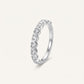 Elegant Heart-Shaped Stone Half Eternity Ring with Polished Silver-Tone Band