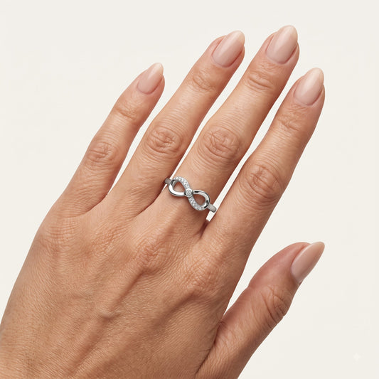 Elegant Silver Infinity Ring with Sparkling Pavé Detail