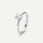 Round-Cut Solitaire Crystal Ring with Polished Silver-Tone Band