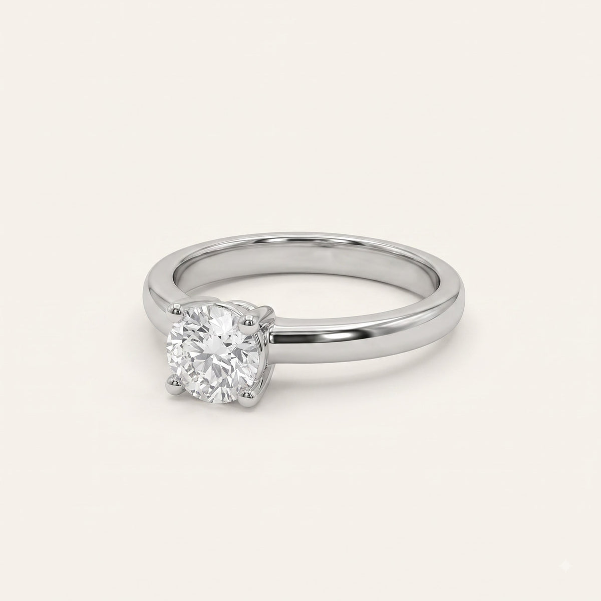 Round-Cut Solitaire Crystal Ring with Polished Silver-Tone Band